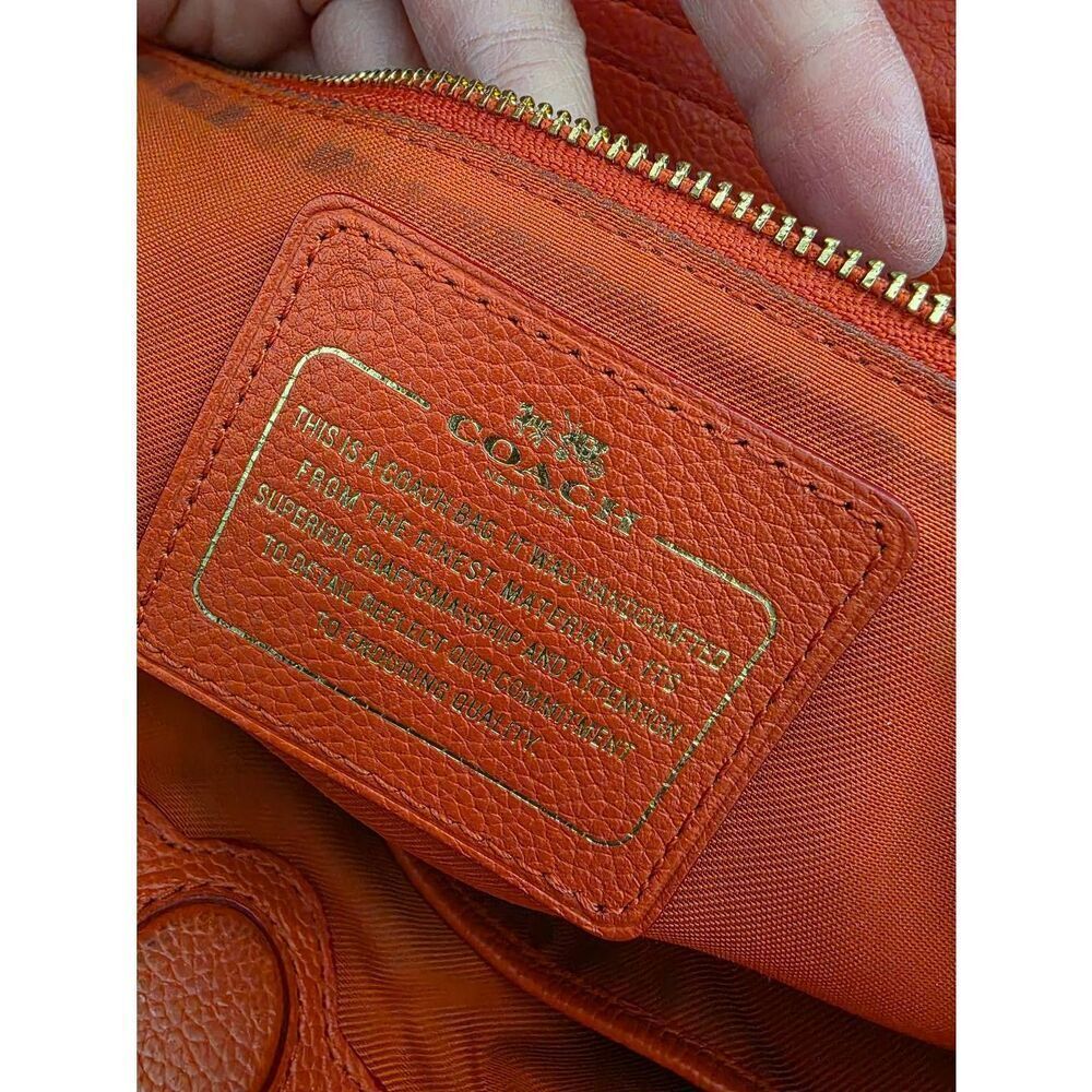 Coach Turnlock Tie Pebble Leather Brown and Orange Tote 35838 - Picture 9 of 10